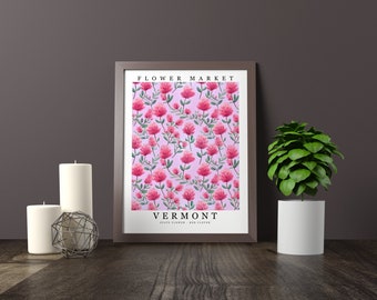 Vermont State Flower - Red Clover Wall Art Print Flower Market Poster Printable Digital Pastel Art Floral Decor Gifts
