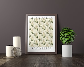 Fiore dello stato del New Mexico - Stampa artistica da parete con fiore Yucca Poster del mercato dei fiori stampabile digitale pastello con decorazioni floreali