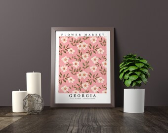 Georgia State Flower - Cherokee Rose Wall Art Print Flower Market Poster Printable Digital Pastel Art Floral Decor Gifts