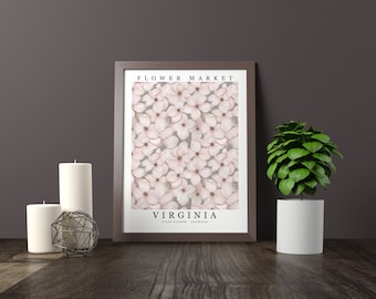 Virginia State Flower - Dogwood Wall Art Print Flower Market Poster Printable Digital Pastel Art Floral Decor Gifts