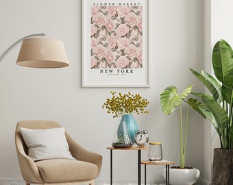 New York State Flower - Rose Wall Art Print Flower Market Poster Printable Digital Pastel Art Floral Decor Gifts