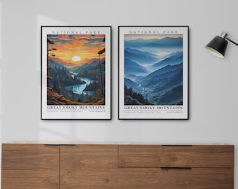 Väggkonst i Great Smoky Mountains nationalpark, digital nedladdning, specialtryck, Smoky Mountains-tryck, affisch, kanvasram, heminredning, souvenir