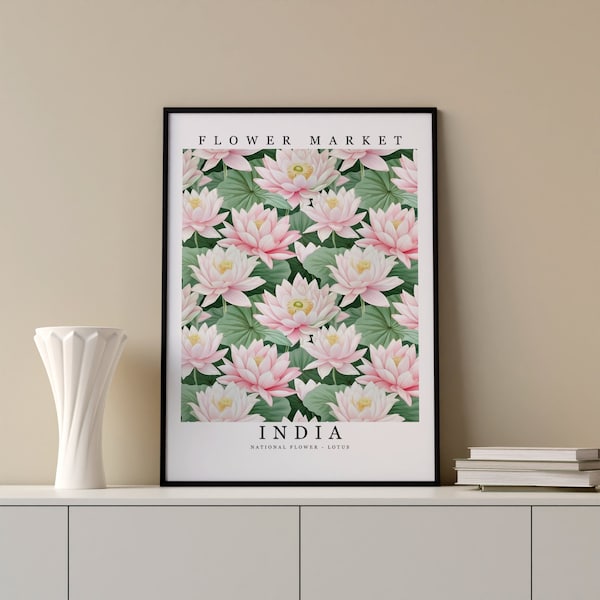 India National Flower - Lotus Wall Art Print Flower Market Poster Printable Digital Pastel Art Floral Decor Gifts Botanical art