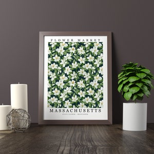 Massachusetts State Flower - Mayflower Wall Art Print Flower Market Poster Printable Digital Pastel Art Floral Decor Gifts