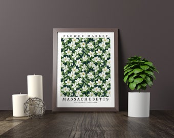 Massachusetts State Flower - Mayflower Wall Art Print Flower Market Poster Printable Digital Pastel Art Floral Decor Gifts
