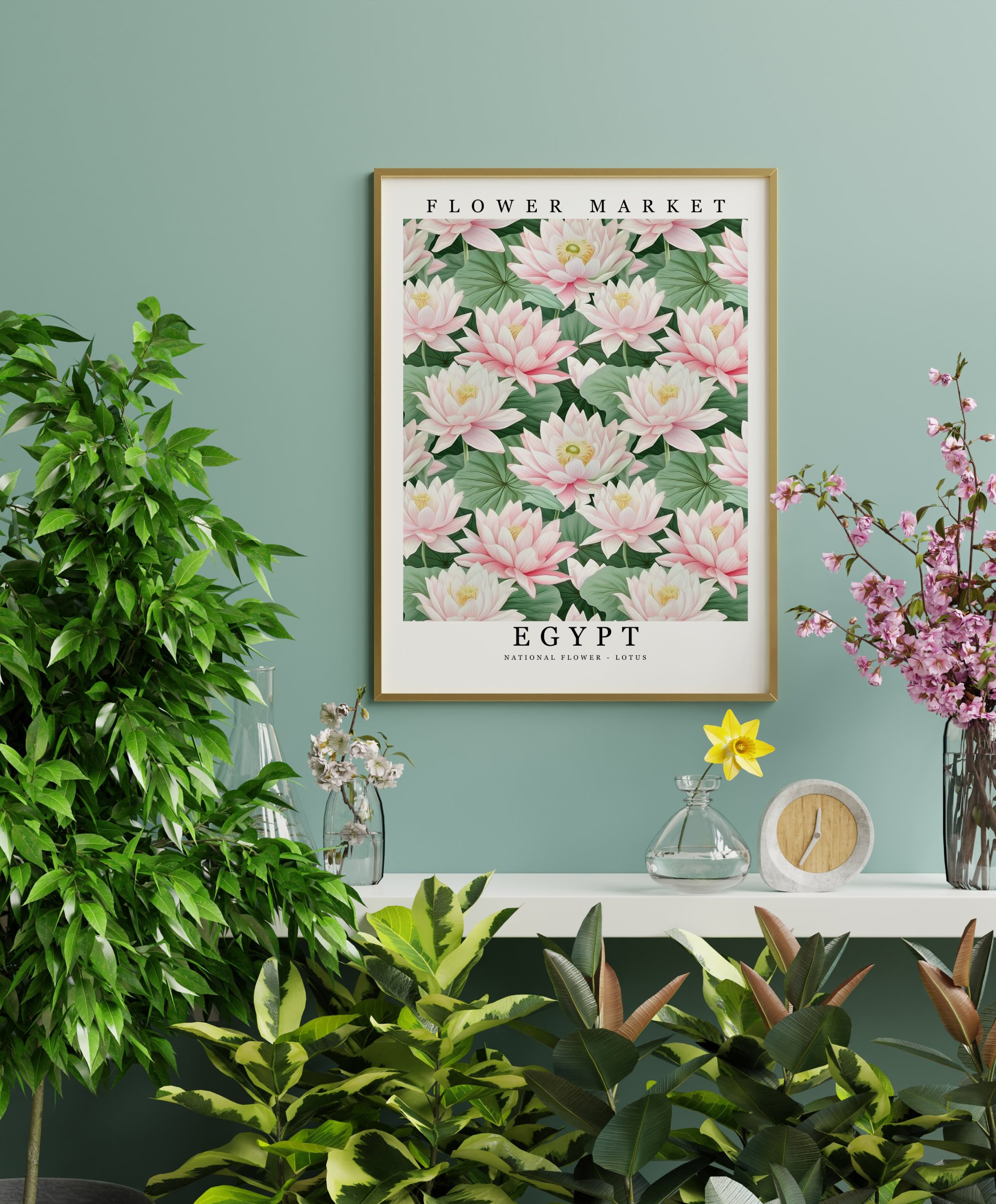 Egypt National Flower - Lotus Wall Art Print Flower Market Poster ...
