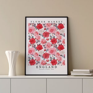 Flor Nacional de Inglaterra - Rosa pared arte impresión flor mercado cartel imprimible digital pastel arte floral decoración regalos arte botánico