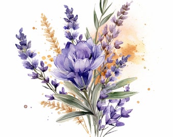Exquisite Lavender Bliss: Watercolor Clipart for Personal and Commercial Use, Instant download.