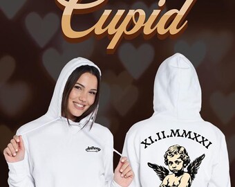 Custom CUPID Couples Hoodie Anniversary Gift for Her/Him. For Boyfriend, Girlfriend Personalize Sweatshirt Valentines Day, Birthday present.