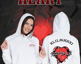 Custom HEART Couples Hoodie Anniversary Gift for Her/Him. For Boyfriend, Girlfriend Personalize Sweatshirt Valentines Day, Birthday present.