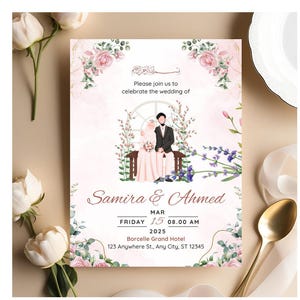 Islamitische bruiloft uitnodiging sjabloon - elegante moslim Nikah Card - huwelijk uitnodigen - afdrukbare Mehndi & Walima-kaart - digitale download