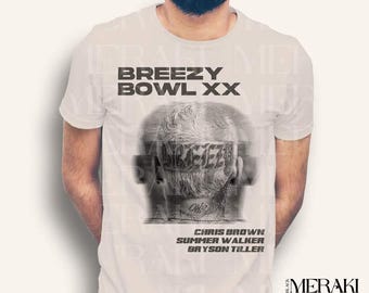 Chris Brown &#39;Breezy Bowl XX Haircut&quot; T-Shirt – Urban Graphic Tee ft. Bryson Tiller & Summer Walker - Sand Tee Streetwear