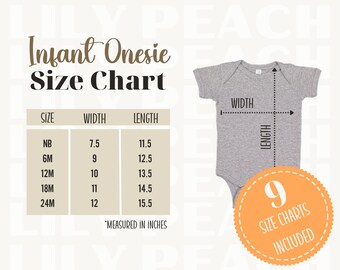 EDITABLE Rabbit Skins 4424 Canva Template Size Chart, Baby Infant One-Piece Onesie Bodysuit Mockup Size Guide Measurements Downloadable