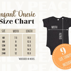 EDITABLE Rabbit Skins 4424 Canva Template Size Chart, Baby Infant One-Piece Onesie Bodysuit Mockup Size Guide Measurements Downloadable