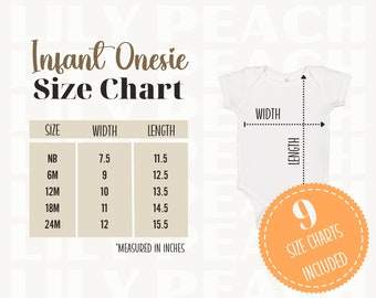 EDITABLE Rabbit Skins 4424 Canva Template Size Chart, Baby Infant One-Piece Onesie Bodysuit Mockup Size Guide Measurements Downloadable