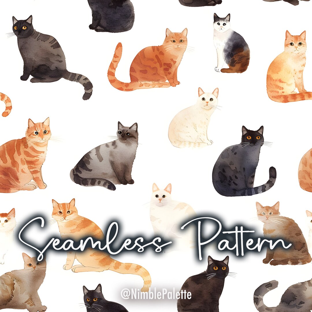 Kitten Color Patterns Printable Watercolor Cat Seamless Pattern, Cute Kitten Illustration ...