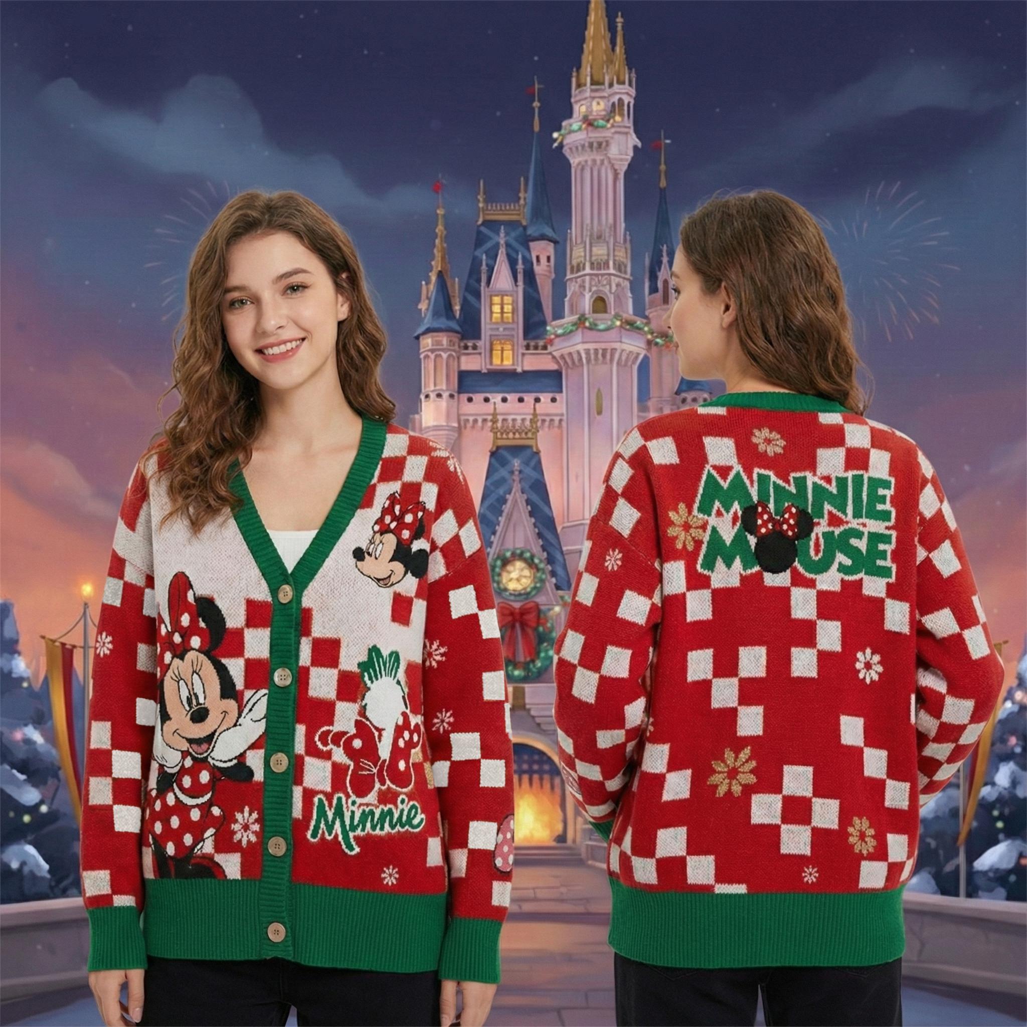 Discover Disney Mickey Mouse Christmas Plaid Cardigan Sweater Cardigan