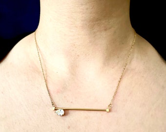 18K Gold Plated Bar Necklace: Dainty Cubic Zirconia Pendant