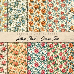 Vintage Floral - Creme | 10 nahtlose Drucke Floral nahtlose Muster Scrapbook Papier Vintage illustrierte Papier digitales Papier