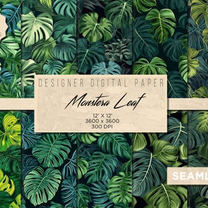 Monstera Leaf 10 Seamless Patterns Digital Paper Monstera Leaf Design Background Digital Paper Sublimation commercial use Monstera Leaf