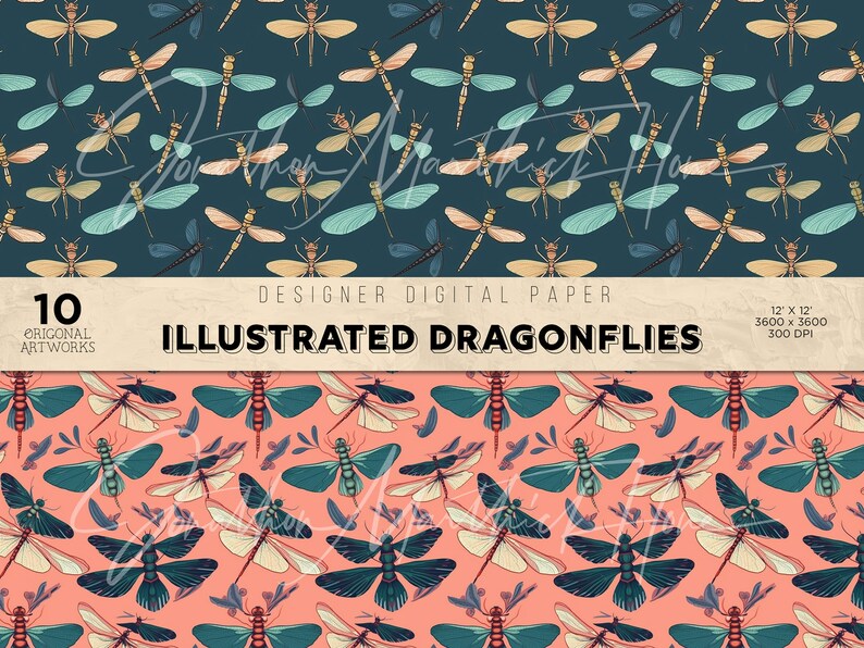 10 Illustrated Dragonflies | Dragonfly Patterns Seamless Dragonflies ...