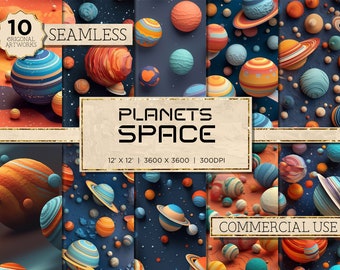 10 Space Planets | Space Background Space Wallpaper Space Seamless Space Digital Papers Rocket Clipart Galaxy Digital Paper