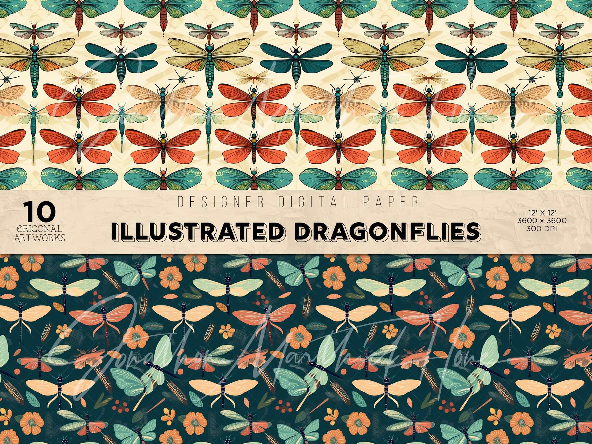 10 Illustrated Dragonflies Dragonfly Patterns Seamless Dragonflies ...