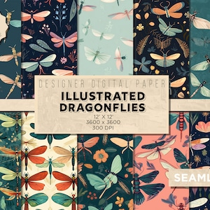 10 Illustrated Dragonflies | dragonfly patterns seamless dragonflies fairy digital paper insect digital paper dragonfly paper commercial use