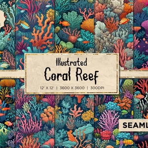 10 Illustrated Coral Reef | Coral Reef Background Coral Reef Pattern Coral Seamless Aquarium Background Coral Reef Underwater Seamless