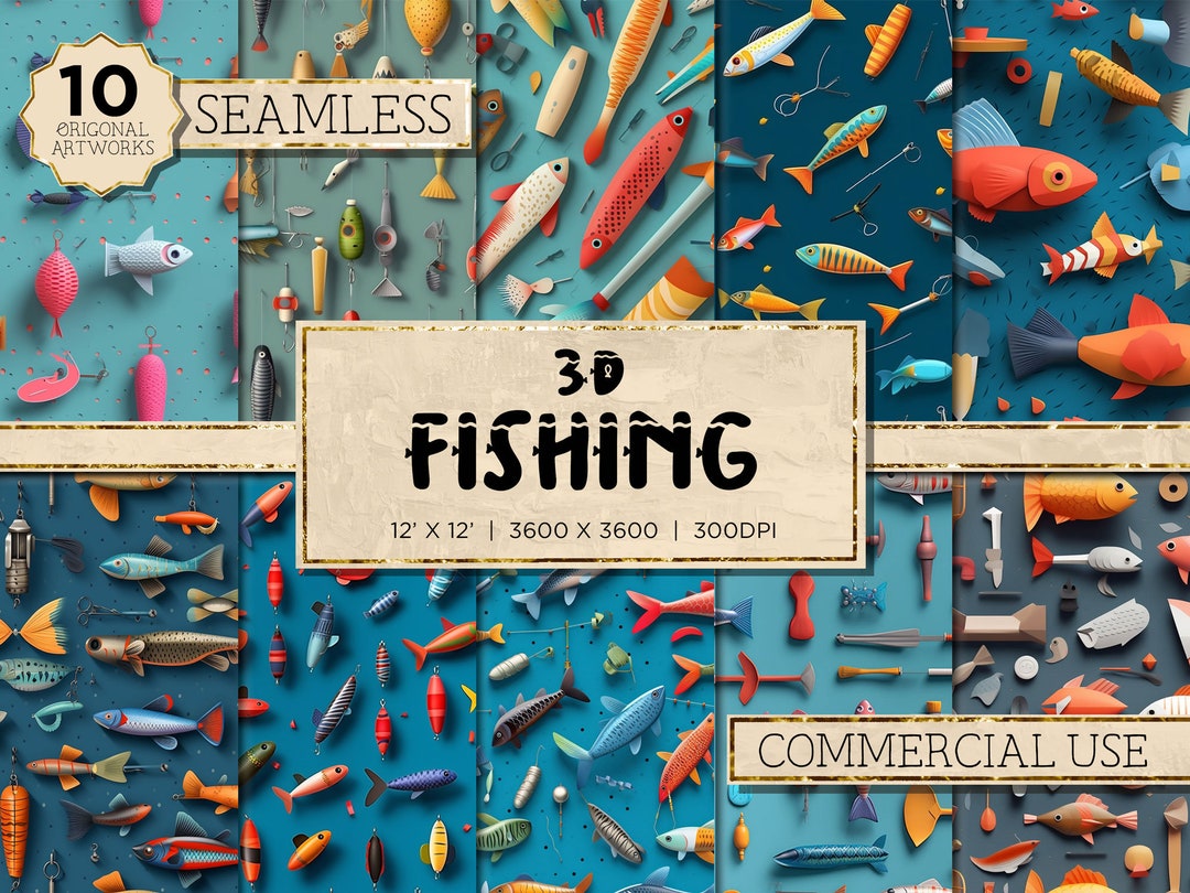 10 3D Fishing Themed | Fishing Seamless Fishing Digital Paper Fishing ...