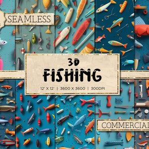 10 3D Fishing Themed | Fishing Seamless Fishing Digital Paper Fishing Pattern Fishing Background Commercial