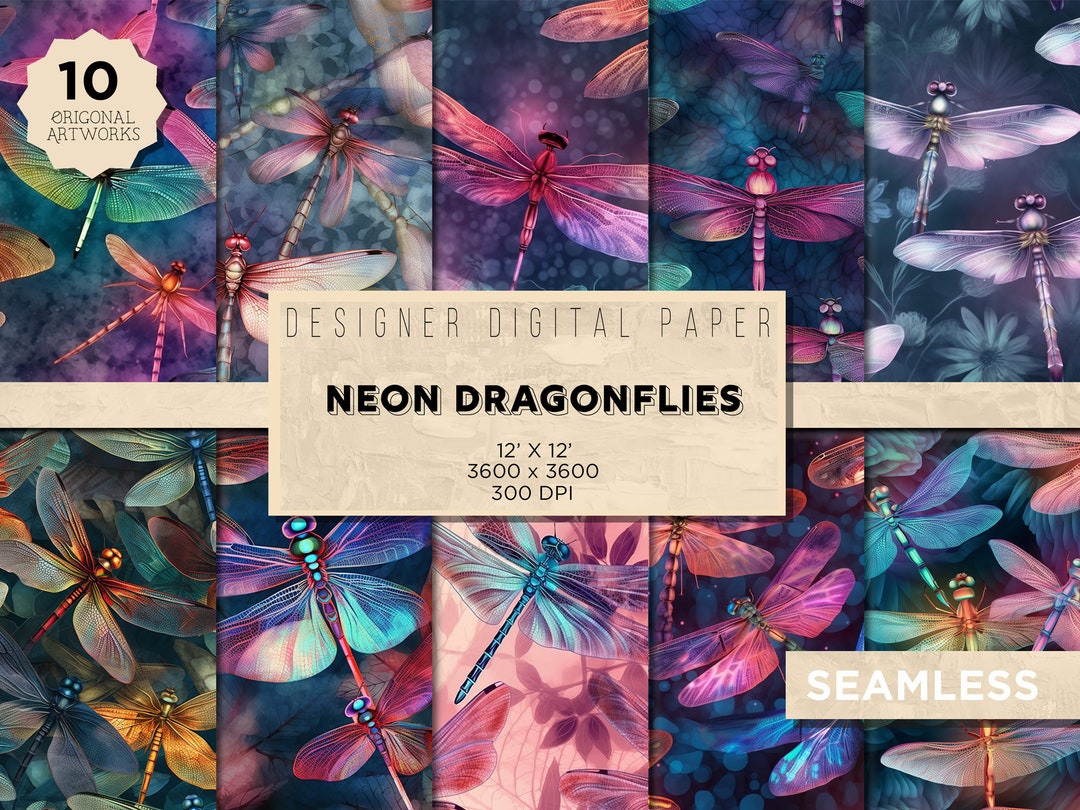 10 Neon Dragonfly | Dragonfly Patterns Seamless Dragonflies Fairy ...