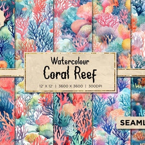 10 Watercolour Coral Reef | Coral Reef Background Coral Reef Pattern Coral Seamless Aquarium Background Coral Reef Underwater Seamless