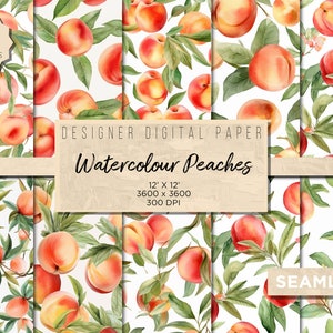 10 aquarelperziken | Perziken clipart perzik patroon perzik digitaal papier fruit clipart perzik sublimatie naadloze tegel commercieel gebruik