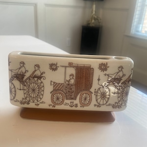 Vintage folk art ceramic stationary desk secretary caddy