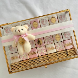Luxury Baby Chocolate Box, Baptism Chocolate, Glass Chocolate Box, Teddy Bear Chocolate, Luxury Chocolate, Wedding Chocolate, Luxury Box