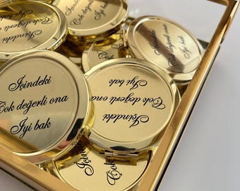 Specchio dorato personalizzato, specchio a mano con copertura in metallo, specchio regalo, specchio regalo di nozze, specchio dorato bomboniera, bomboniera personalizzata per feste