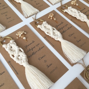 Regalos de Yeso, Llavero Boho para Regalo de Boda, Fiesta de Bodas Boho, Regalos Bohem, Llavero de Yeso y Macrame, Tarjeta Kraft de Regalos Macrame