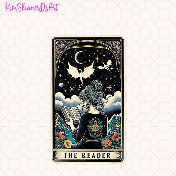The Reader Tarot Card Png, Dragon Bookworm Png, Vintage Book Lover Gift, The Reader Bookish Png, Book Nerd Png, Gift For Librarian