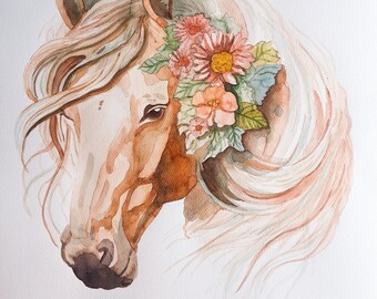 Horse - Original Botanical Watercolor Painting - Painted on Acid Free Paper