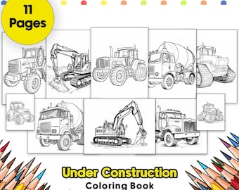 Construction Vehicle Coloring Pages for Kids, 11 Printable Designs (Instant Download)