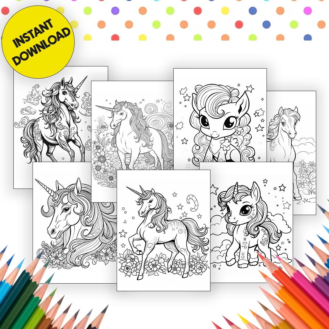 Unicorn Coloring Book Printables, Kids Coloring Book, Adult Coloring ...