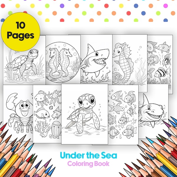 Under the Sea Coloring Book Pages, Printable Ocean Coloring Sheets, Kids Coloring Book, INSTANT DOWNLOAD, 10 Pages