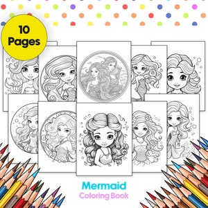 Mermaid Coloring Book Pages, Little Mermaid Inspired Coloring, Kids Coloring Book Printable, INSTANT DOWNLOAD, 10 Pages