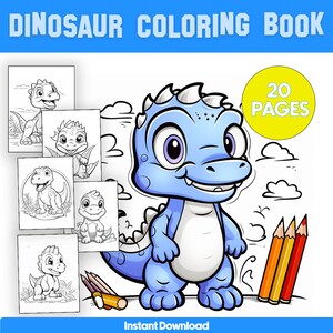 20 Dinosaur Coloring Book Printables, Kids Coloring Book, Coloring Activities, INSTANT DOWNLOAD. 20 Pages!