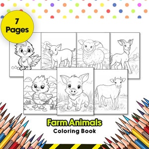 Farm Animals Coloring Book, Coloring Book Printables, 7 Pages, INSTANT DOWNLOAD