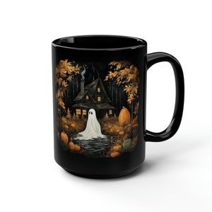 Ghost in Autumn Black Mug, 15oz