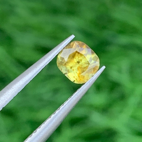 Natural Sphene , Titanite Loose Gemstone, Sparkling Stone Yellowish Green Color, Perfect Cushion Cut 0.55 carats weight