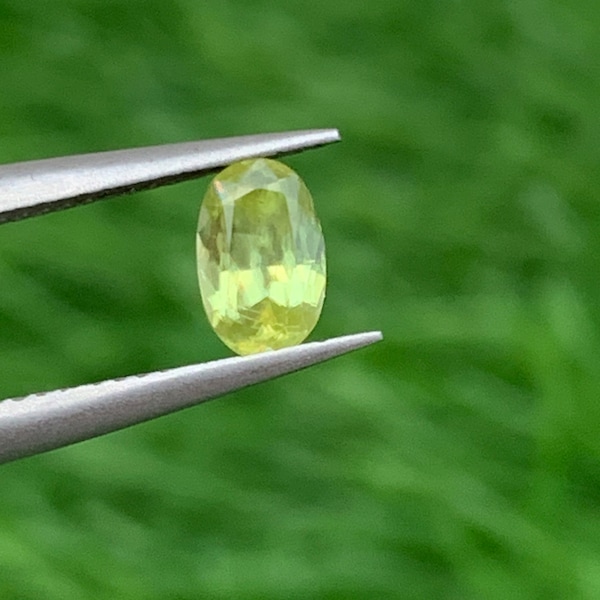 Natural Sphene Loose Gemstone, Titanite Sparkling Stone Yellowish Green Color perfect Oval Cut 0.50 carats weight