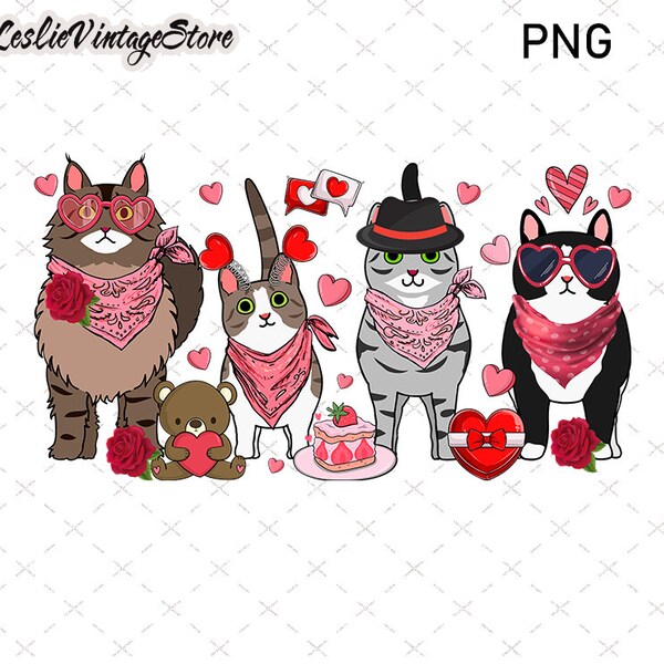 Cats Valentine PNG, Valentine Cat Lover Png, Heart Love Cat Valentine Png, Trendy Valentine Png, Cat Png, Valentine Sublimation Download